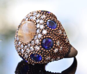 Gerçek Doğal Altın Rutile Kuvars Taşı Gümüş Yüzük - Görsel 4