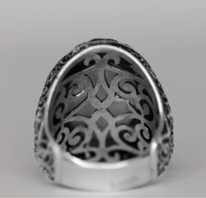 Erkekler için 925 Ayar Gümüş Yüzük - Kurt ve Hilal Sembolü ile Süslenmiş ve Doğal Taşlar ile Bezenmiş - Görsel 5