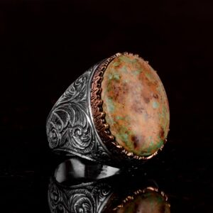 925 Ayar Gümüş Yüzük, Doğal Arizona Turkuaz Taşlı Yüzük - Görsel 4