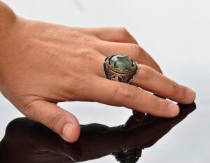 925 Ayar Gümüş Erkek Yüzük, Doğal Prehnit Taşı, El Yapımı Tasarım, Yeşil Taş Yüzük Erkekler İçin - Görsel 6