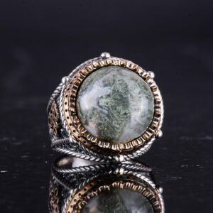 Gerçek Doğal Taş El Yapımı Yüzük - 925 Ayar Gümüş Yüzük (Moss Akik) - Görsel 5