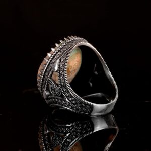 925 Ayar Gümüş Erkek Yüzük, Yeşil Turkuaz Taşı, Doğal Turkuaz Taşlı, El Yapımı Gümüş Yüzük - Görsel 7