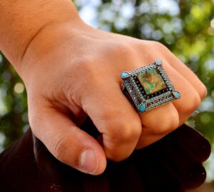 925 Ayar Sterling Gümüş Gerçek Arizona Turkuaz Taşı Erkek Yüzük - El Yapımı Takı - Görsel 6