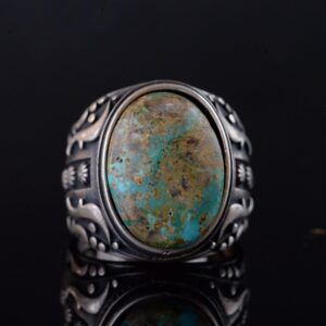 925 Ayar Gümüş Erkek Yüzük - Doğal Arizona Turkuaz Taşı - Vintage Tasarım El Yapımı Takı (Model-3) - Görsel 3