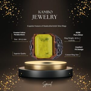 925 Ayar Gümüş Yüzük - Erkekler İçin Oluşturulmuş Taş Yüzük - El Yapımı Yüzük (Oluşturulmuş sarı paraiba) - Görsel 2
