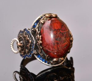 El Yapımı 925 Ayar Gümüş Erkek Yüzük, Gerçek Kan Taşı Yüzük, Aslan Tasarımı, Altın Kaplama Doğum Taşı Yüzüğü (Kan Taşı) - Görsel 5