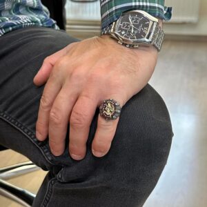 Gerçek Doğal Akik Taş Yüzük - 925 Ayar Gümüş Erkek Yüzük - Okçuluk Yüzüğü - Yerli Amerikan Yüzüğü - Görsel 3