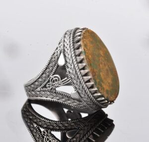 Gerçek Doğal Arizona Turkuaz Taş Yüzük, Osmanlı Mühür Yüzüğü, 925 Ayar Gümüş Yüzük (Stil-2) - Görsel 4