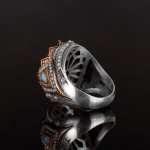 925 Ayar Gümüş Erkek Yüzük, Yapay Mavi Safir, Tarzı Türk Tasarımı - Görsel 8