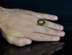 925 Ayar Gümüş Erkek Yüzük Doğal Demir Kaplan Gözü Taşı ile - Görsel 5