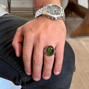 925 Ayar Gümüş Yüzük, Oluşturulmuş Taş Yüzük, Kartal Sembol Yüzüğü, El Yapımı Yüzük (Oluşturulmuş Peridot) - Görsel 3