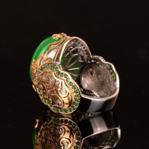 Gerçek Doğal Taş Yüzük, Gümüş Kral - Altın Kaplama (Jade) - Görsel 6