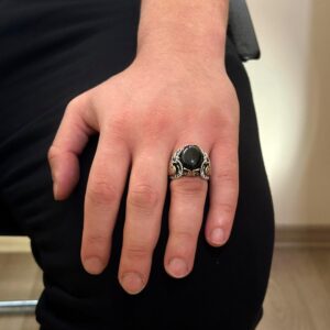 Gerçek Doğal Oniks Taş Yüzük, 925 Ayar Katı Gümüş Erkek Yüzüğü - Görsel 3