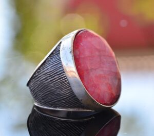 Gerçek Yakut Yüzük, Ham Taş, Sterlin Gümüş Yüzük, Sterlin Gümüş Erkek Yüzüğü - Görsel 4