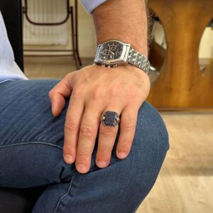 Erkekler için El Yapımı 925 Ayar Gümüş Yüzük, Oluşturulmuş Güneş Taşı ile Şahane Kartal Yüzük - Canlılık, Koruma ve Pozitifliğin Sembolü - Görsel 3