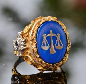 Mavi Taş Erkek Yüzük, Altın Kaplama 925 Ayar Gümüş Terazi Tasarımı - Görsel 3