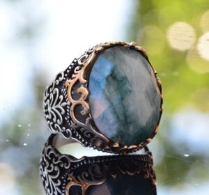 Gerçek Doğal Zümrüt Taş Yüzük, 925 Ayar Sert Gümüş Yüzük, Erkekler İçin El Yapımı Yüzük - Görsel 3