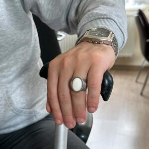 Doğal Sedef Taş Yüzük, 925 Ayar Gümüş Erkek Yüzük - Görsel 3