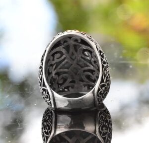 925 Ayar Gümüş Gerçek Arizona Turkuaz Taşlı Erkek Yüzük - Büyük İfadeli Taşlı Takı - Görsel 5