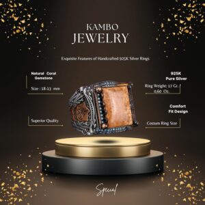 Gerçek Doğal Mercan Taşı Erkek Yüzük, 925 Ayar Gümüş Yüzük, El Yapımı Yüzük, İslami Yüzük - Görsel 2