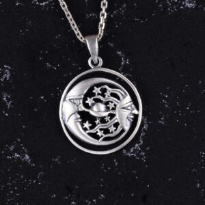 925 Ayar Gümüş Güneş ve Ay Kolye - Gökyüzü Aksesuarı - El Yapımı Takı - Görsel 4