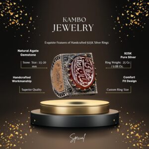 Doğal Akik Taşlı, Gümüş İslami Erkek Yüzük - Görsel 2