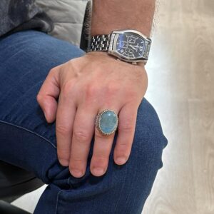 Doğal Akuamarin Taşlı Yüzük, Sultan Yüzük, Huzurlu 925 Ayar Sterling Gümüş Erkek Yüzüğü - Görsel 3