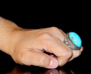 Erkekler için Sterlin Gümüş Yüzük - Doğal Turkuaz Oval Taş, Osmanlı Tasarımı - Görsel 7