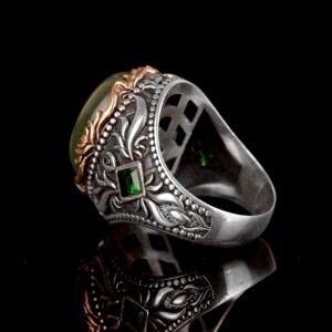 Zümrüt Doğal Cabochon Taş Yüzük, El Yapımı Erkek Yüzüğü, Sterlin Gümüş Erkek Yüzüğü - Görsel 4