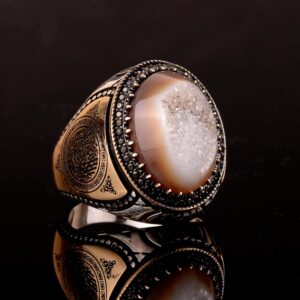 Gerçek Doğal Druzy Kuvars Taşı Yüzük, İslami Yüzük, Sterlin Gümüş Yüzük - Görsel 7