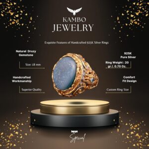 Erkek Gümüş Yüzük: Gerçek Kristal Druzy Kuvars Taşı - Görsel 2