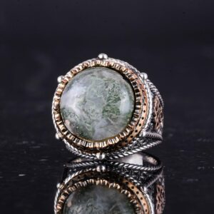Gerçek Doğal Taş El Yapımı Yüzük - 925 Ayar Gümüş Yüzük (Moss Akik) - Görsel 6
