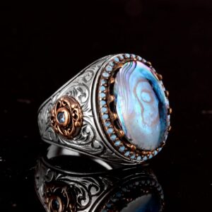 Erkekler için Gümüş Yüzük, Gerçek Doğal Renlendirilmiş İnci Taş Yüzük - Görsel 4