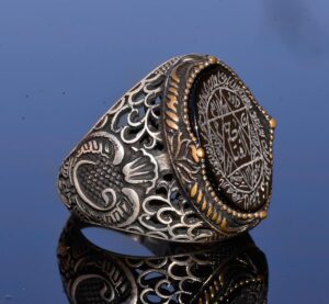 El Yapımı Süleyman Mühürü Yüzüğü, Siyah Oniks Taşı, İslami Erkek Yüzüğü, 925 Ayar Gümüş Yüzük (Oniks) - Görsel 3