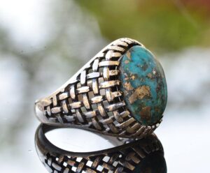 Arizona Turkuaz Taş Yüzük, Ham Doğal Taş, Sterlin Gümüş Yüzük, Mavi - Görsel 4