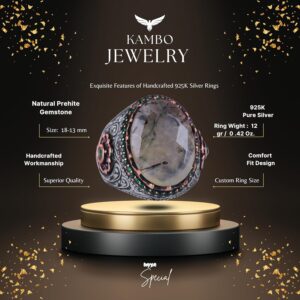 Gerçek Doğal Taş Yüzük - 925 Ayar Gümüş El Yapımı Yüzük (Prehnite) - Görsel 2