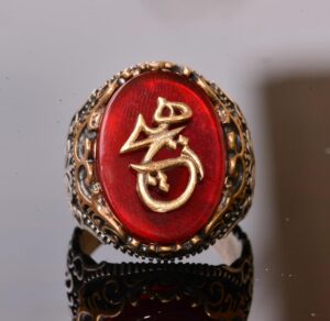 Doğal Kırmızı Akik Taş Yüzük - 925 Ayar Gümüş Yüzük Erkekler için - Yüzükler (Yazılı) - Görsel 5