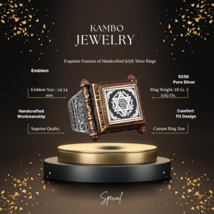 Kabbalah Yüzüğü, Davud'un Yıldızı Yüzüğü, Süleyman Mührü Yüzüğü, Erkek Sterlin Gümüş İslami Yüzük - Görsel 2