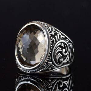 Gerçek Doğal Taş Yüzük, 925 Ayar Gümüş Yüzük (Dumanlı Kuvars) - Görsel 3
