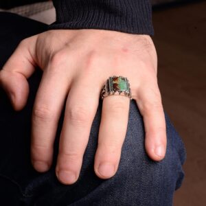 Dikdörtgen Gümüş Yüzük, 925 Doğal Arizona Turkuaz Taşlı Yüzük - Görsel 6