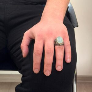 Doğal Cabochon Akuamarin Taş Yüzük, Huzurlu 925K Katı Gümüş Erkek Yüzüğü, Sakin Deniz Tasarımı - Görsel 3