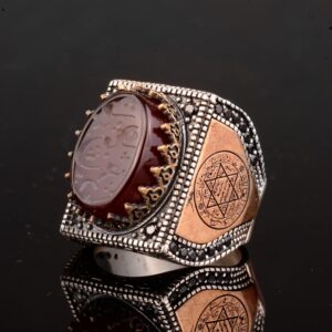 925 Ayar Gümüş Erkek Yüzük, İslami Erkek Yüzük, Müslüman Yüzük, Doğal Akik Taşlı - Görsel 4