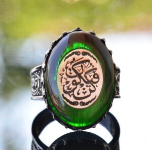 El Yapımı Yeşil Taş Yüzük, 925 Ayar Gümüş İslami Erkek Yüzüğü - Görsel 5