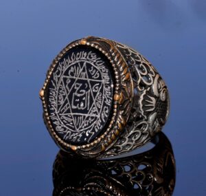 El Yapımı Süleyman Mühürü Yüzüğü, Siyah Oniks Taşı, İslami Erkek Yüzüğü, 925 Ayar Gümüş Yüzük (Oniks) - Görsel 4