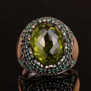 925 Ayar Gümüş Yüzük ile Oluşturulmuş Yapay Peridot Taşı - Şık Erkek Yüzüğü - Görsel 5