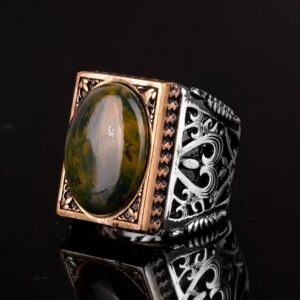 Gerçek Doğal Kan Taşı Yüzük, 925 Ayar Gümüş Yüzük, Erkek Yüzüğü - Görsel 4