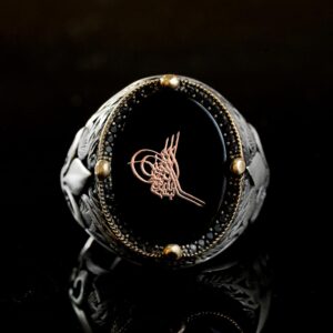 El Yapımı Siyah Oniks Taş Yüzük, 925 Ayar Gümüş Erkek Yüzüğü, Türk Tuğra Tasarımı - Görsel 5