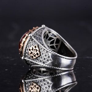 Doğal Taş El Yapımı Yüzük - 925 Ayar Gümüş Yüzük (Kırmızı Akik) - Görsel 7