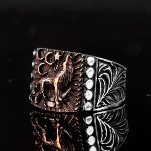 Erkekler için Sterlin Gümüş Yüzük, Kurt Vahşi Yaşam Yüzüğü (Özelleştirilebilir) - Görsel 3