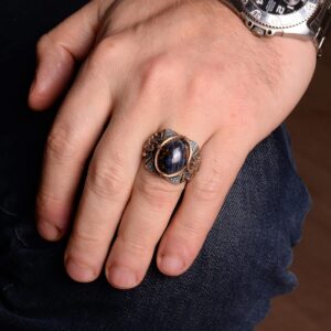 Gerçek Doğal Pietersite Taşlı Yüzük, El Yapımı Yüzük, 925 Ayar Gümüş Yüzük Erkekler İçin - Görsel 6